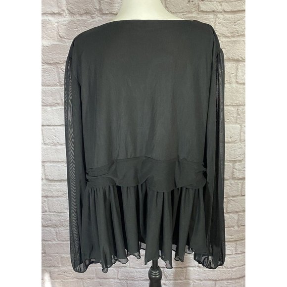 ASOS DESIGN Top Womens‎ 24 Black Mesh Sheer Peplum Shirt Blouse Stretch 9444 - Picture 4 of 6